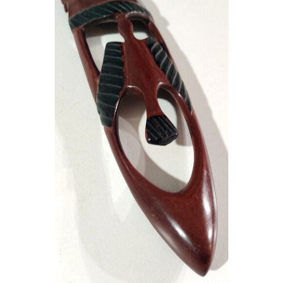 VINTAGE Folk Art Hand Carved Wood Face Tribal Wall Art Woman Long Mask 13.5x3" - Picture 10 of 15